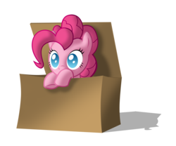 Size: 3600x3000 | Tagged: safe, artist:zantyarz, pinkie pie, earth pony, pony, g4, box, female, pony in a box, simple background, solo, transparent background