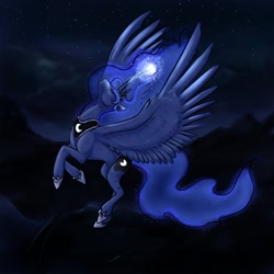 Size: 1280x1280 | Tagged: safe, artist:kaleidoscopic, princess luna, pony, g4, female, flying, magic, solo