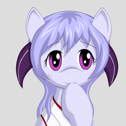 Size: 1700x1700 | Tagged: artist needed, source needed, safe, bicorn, pony, beige background, bust, clothes, female, hanyuu, higurashi no naku koro ni, hoof over mouth, horn, multiple horns, ponified, raised hoof, simple background, solo