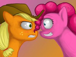 Size: 1024x768 | Tagged: safe, artist:man-eating-llama, applejack, pinkie pie, g4, fanfic, female, lesbian, ship:applepie, shipping