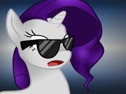 Size: 800x600 | Tagged: safe, artist:man-eating-llama, rarity, pony, unicorn, g4, abstract background, blind, fanfic, female, mare, open mouth, solo, sunglasses