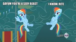 Size: 960x540 | Tagged: safe, rainbow dash, g4, magic duel, double rainbow, image macro, narcissism