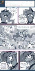 Size: 550x1101 | Tagged: safe, artist:johnjoseco, big macintosh, bon bon, lyra heartstrings, octavia melody, pinkie pie, princess luna, rainbow dash, rarity, smarty pants, sunshower raindrops, sweetie drops, twilight sparkle, alicorn, crab pony, pig, pony, ask princess molestia, g4, ask, bread, clothes, comic, dream walker luna, hand, maid, mud, tumblr