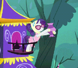 Size: 400x350 | Tagged: safe, screencap, rarity, sweetie belle, g4, sleepless in ponyville, animated, bouncing, camping outfit, female, glasses, jar