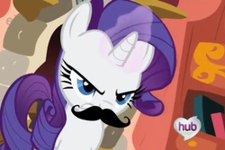 Size: 960x640 | Tagged: safe, edit, edited screencap, screencap, rarity, pony, g4, hub logo, moustache, solo