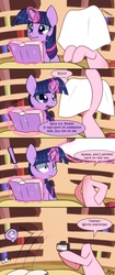 Size: 700x1670 | Tagged: safe, artist:solar-slash, pinkie pie, twilight sparkle, dullahan, g4, bait and switch, bedsheet ghost, boo, cartoon physics, comic, dialogue, disembodied head, exclamation point, faint, headless, magic, pinkie being pinkie, pinkie physics, prank, reading, shocked, shrunken pupils, skull, unsound effect