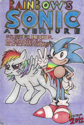 Size: 735x1086 | Tagged: safe, artist:spectrum-sparkle, rainbow dash, g4, crossover, male, sonic the hedgehog, sonic the hedgehog (series), traditional art