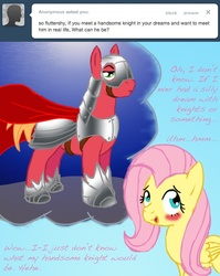 Size: 638x800 | Tagged: safe, artist:shyflier, big macintosh, fluttershy, earth pony, pony, g4, armor, fantasy class, knight, male, ship:fluttermac, shipping, stallion, straight, warrior