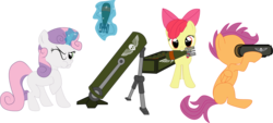 Size: 1850x833 | Tagged: safe, artist:commissarprower, apple bloom, scootaloo, sweetie belle, g4, cutie mark crusaders, heavy weapons team, imperial guard, imperium, mortar, this will end in tears, warhammer (game), warhammer 40k