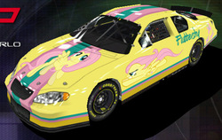 Size: 575x363 | Tagged: safe, fluttershy, g4, car, chevrolet, chevrolet monte carlo, nascar, racecar