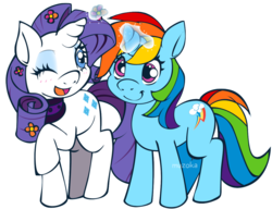 Size: 1024x788 | Tagged: safe, artist:connection-13, rainbow dash, rarity, pony, unicorn, g4, dashicorn, female, flower, lesbian, magic, mare, race swap, ship:raridash, shipping, simple background, transparent background, unicorn rainbow dash