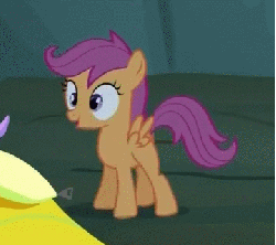 Size: 360x320 | Tagged: safe, screencap, scootaloo, pegasus, pony, g4, sleepless in ponyville, animated, blank flank, cute, cutealoo, dancing, female, filly, foal, happy, solo, spread wings, wings