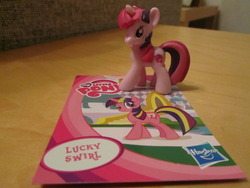 Size: 1024x768 | Tagged: safe, lucky swirl, pony, g4, blind bag, collector card, irl, photo, toy