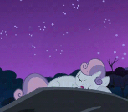 Size: 500x437 | Tagged: safe, screencap, sweetie belle, pony, g4, sleepless in ponyville, animated, campfire song, female, sleeping, solo