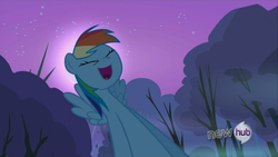 Size: 1680x945 | Tagged: safe, edit, screencap, rainbow dash, g4, sleepless in ponyville, hub logo, inverted mouth