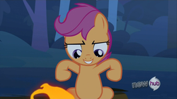 Size: 1680x945 | Tagged: safe, screencap, scootaloo, g4, sleepless in ponyville, hub logo, solo