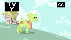 Size: 603x339 | Tagged: safe, edit, edited screencap, screencap, granny smith, scootaloo, g4, season 3, sleepless in ponyville, animated, female, gif, image macro, like a boss, scooter, tv rating, tv-y