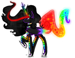 Size: 1024x792 | Tagged: safe, artist:nekomellow, oc, oc only, oc:princess neon boom, alicorn, pony, alicorn oc, colored horn, colored wings, ethereal mane, horn, multicolored wings, neon, psychedelic, rainbow tail, rainbow wings, raised hoof, red and black mane, solo