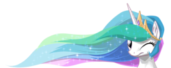 Size: 1746x696 | Tagged: safe, artist:mysticalpha, princess celestia, pony, g4, bust, ethereal mane, female, mare, simple background, solo, starry mane, transparent background, wallpaper, wink