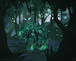 Size: 1000x800 | Tagged: safe, artist:atryl, headless horse, 30 minute art challenge, forest, glowing eyes, headless