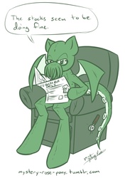 Size: 702x1000 | Tagged: safe, artist:mysteryrose, cthulhu, glasses, newspaper, ponified, reading, solo