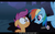 Size: 1024x640 | Tagged: safe, screencap, rainbow dash, scootaloo, g4, sleepless in ponyville, hub logo, youtube caption