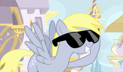 Size: 581x341 | Tagged: artist needed, source needed, useless source url, safe, derpy hooves, pegasus, pony, g4, female, mare, sunglasses, swag