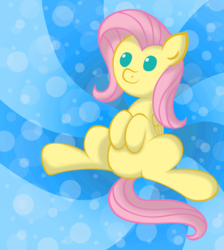 Size: 1615x1800 | Tagged: safe, artist:ziemniax, fluttershy, pegasus, pony, g4, abstract background, beady eyes, dot eyes, female, folded wings, hooves to the chest, mare, sitting, solo, three quarter view, wings