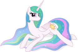 Size: 5000x3320 | Tagged: safe, artist:alexiy777, princess celestia, alicorn, pony, g4, absurd resolution, female, mare, missing accessory, prone, simple background, solo, transparent background