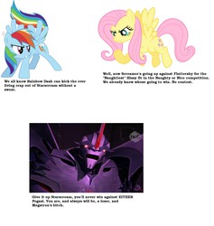 Size: 1977x2085 | Tagged: safe, fluttershy, rainbow dash, g4, naughty or nice, starscream, transformers