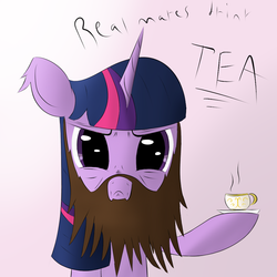 Size: 1024x1024 | Tagged: safe, artist:chaikeon, twilight sparkle, pony, g4, beard, female, manly, mare, tea