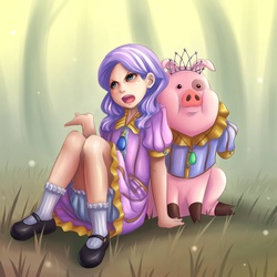 Size: 1660x1660 | Tagged: safe, artist:ninjaham, diamond tiara, human, pig, g4, bloomers, clothes, crossover, duo, gravity falls, humanized, male, mary janes, skirt, upskirt, waddles