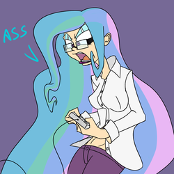 Size: 800x800 | Tagged: safe, artist:wouhlven, princess celestia, human, g4, angry video game nerd, glasses, humanized, skinny, thin