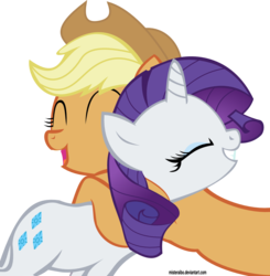 Size: 1154x1178 | Tagged: safe, artist:misteraibo, applejack, rarity, earth pony, pony, unicorn, g4, ^^, duo, eyes closed, female, hug, lesbian, mare, ship:rarijack, shipping, simple background, transparent background, vector