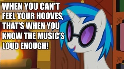 Size: 960x535 | Tagged: safe, dj pon-3, vinyl scratch, epic wub time, g4, caption, image macro