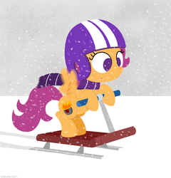 Size: 1280x1333 | Tagged: safe, artist:dtcx97, scootaloo, pony, post-crusade, g4, clothes, female, scarf, sled, snow, snowfall, solo