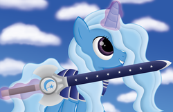 Size: 4000x2600 | Tagged: safe, artist:tjtreece, trixie, g4, armor, sword