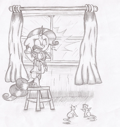 Size: 700x742 | Tagged: safe, artist:matttf2, rarity, mouse, g4, clothes, robe, sketch, slippers, traditional art