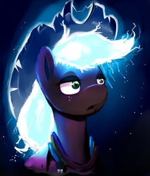 Size: 800x939 | Tagged: safe, artist:gsphere, applejack, g4, alternate hairstyle, dark, electricity, glowing, glowing mane, surreal