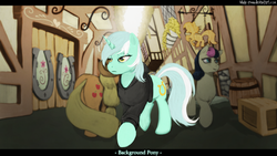 Size: 1920x1080 | Tagged: safe, artist:white-pwny, applejack, bon bon, lyra heartstrings, sweetie drops, earth pony, pony, unicorn, fanfic:background pony, g4, background pony, background pony applejack, clothes, emo, emo lyra, fanfic, hoodie, ponies wearing black, wallpaper