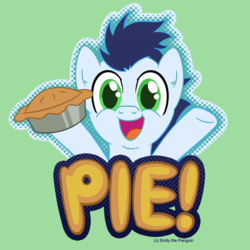 Size: 900x900 | Tagged: safe, artist:oomles, soarin', g4, colt, cute, happy, hoof hold, one word, pie, soarinbetes, that pony sure does love pies