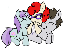 Size: 797x611 | Tagged: safe, artist:raincupcake, liza doolots, petunia, tootsie flute, truffle shuffle, twist, earth pony, pony, unicorn, g4, hearts and hooves day (episode), colt, cuddling, cutie mark, eyes closed, female, filly, glasses, male, nuzzling, simple background, smiling, transparent background