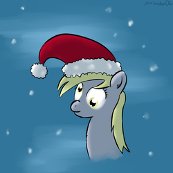 Size: 900x900 | Tagged: safe, artist:salvador-dl, derpy hooves, pegasus, pony, g4, female, hat, mare, snow, snowfall, solo