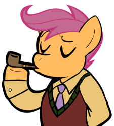 Size: 900x1000 | Tagged: artist needed, safe, scootaloo, semi-anthro, g4, classy, clothes, female, pipe, simple background, solo, transparent background
