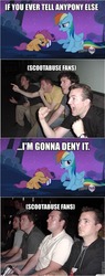 Size: 366x960 | Tagged: safe, rainbow dash, scootaloo, g4, my little pony: friendship is magic, sleepless in ponyville, 4koma, comic, exploitable meme, hub logo, meme, photo, reaction guys, roflbot