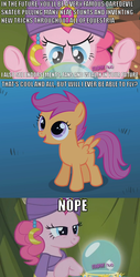 Size: 854x1678 | Tagged: safe, pinkie pie, scootaloo, g4, comic, image macro, madame pinkie, scootaloo can't fly