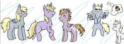 Size: 599x215 | Tagged: safe, artist:headdesk-art, derpy hooves, dinky hooves, oc, pegasus, pony, g4, banana muffin, dizzy hooves, family, female, foal, glasses, lavender star, mare, older