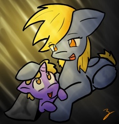 Size: 441x457 | Tagged: safe, artist:zutcha, derpy hooves, dinky hooves, pegasus, pony, unicorn, g4, duo, equestria's best mother, female, mare