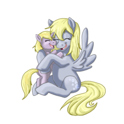 Size: 900x900 | Tagged: safe, artist:stephhalley, derpy hooves, dinky hooves, pegasus, pony, g4, equestria's best mother, female, happy, hug, mare
