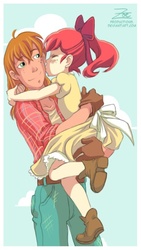 Size: 351x622 | Tagged: safe, artist:zoe-productions, apple bloom, big macintosh, human, g4, brother and sister, cheek kiss, clothes, cute, dress, female, humanized, kissing, male, siblings